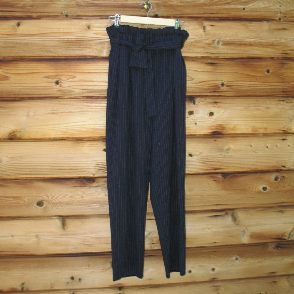 High Waist Black Tapered Leg Striped Pants